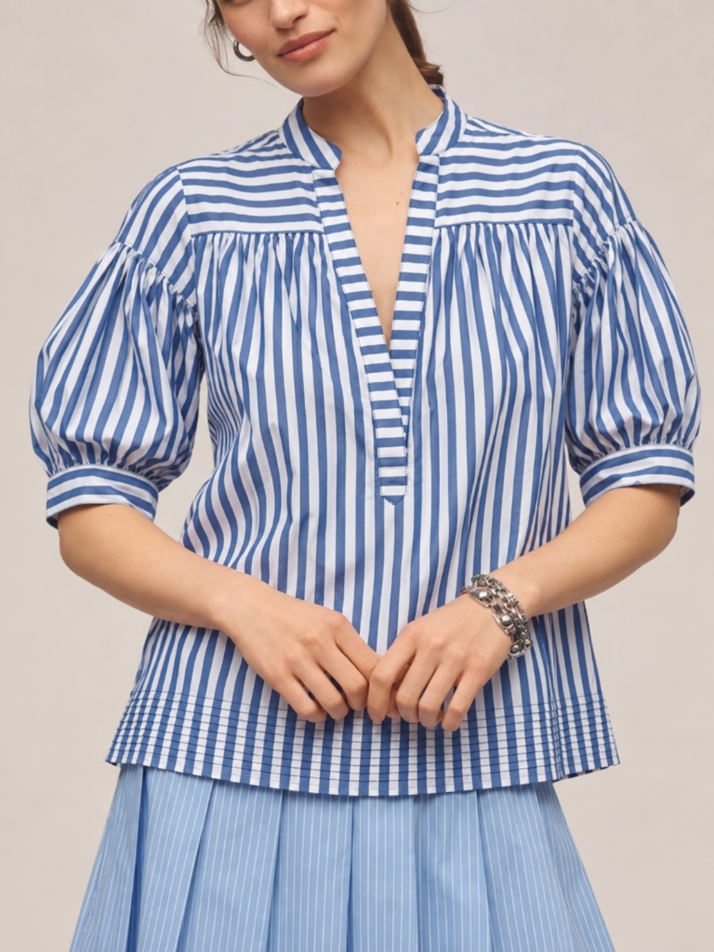 Anthropologie Darcey Popover Swing Top 2X Blue White Stripe Cotton Blouse